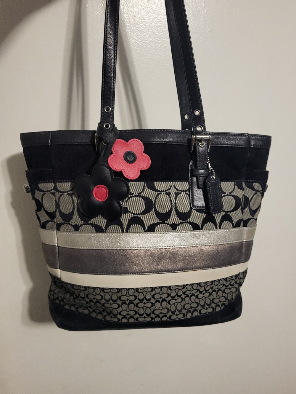 Coach Signature Stripe Mixed Media Medium Tote - Picture 1 of 7